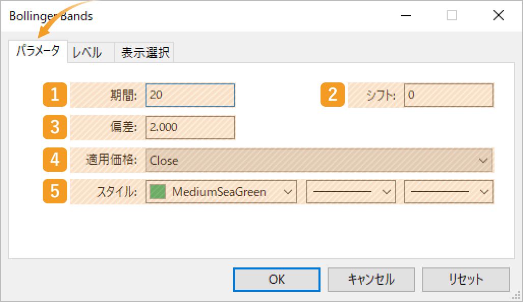 「パラメータ」タブの設定