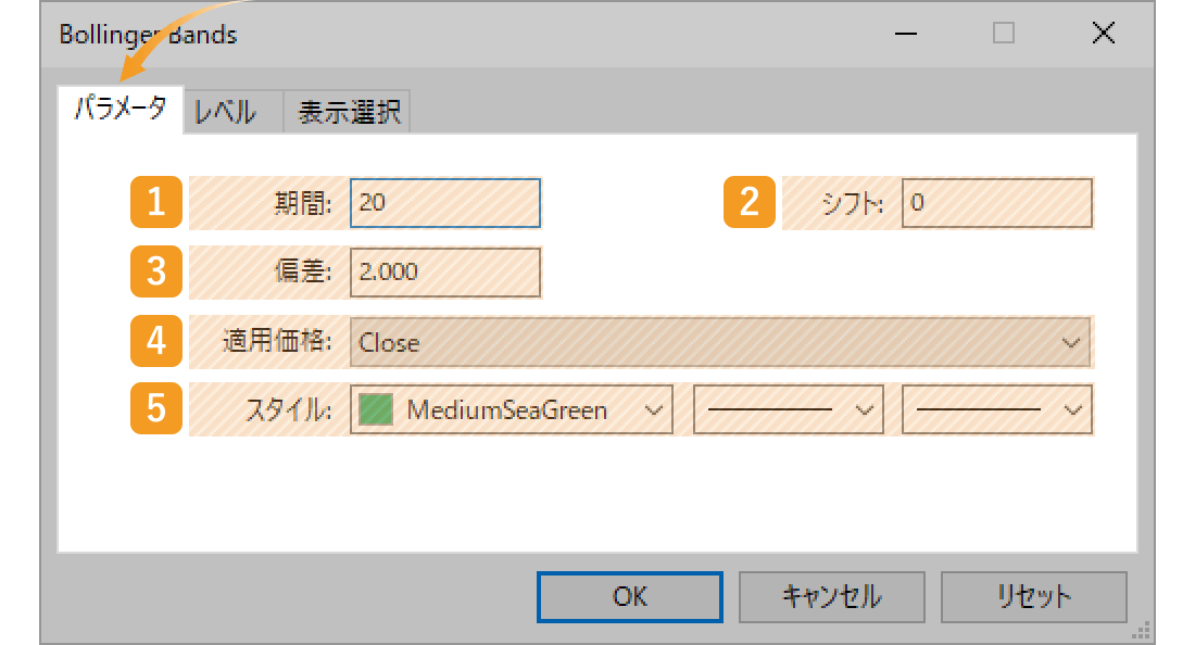 「パラメータ」タブの設定