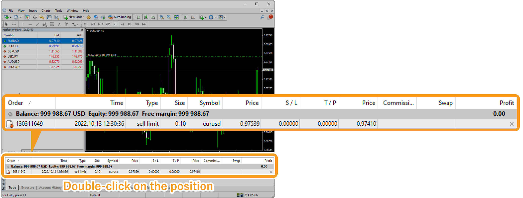 Open a pending order from the Terminal