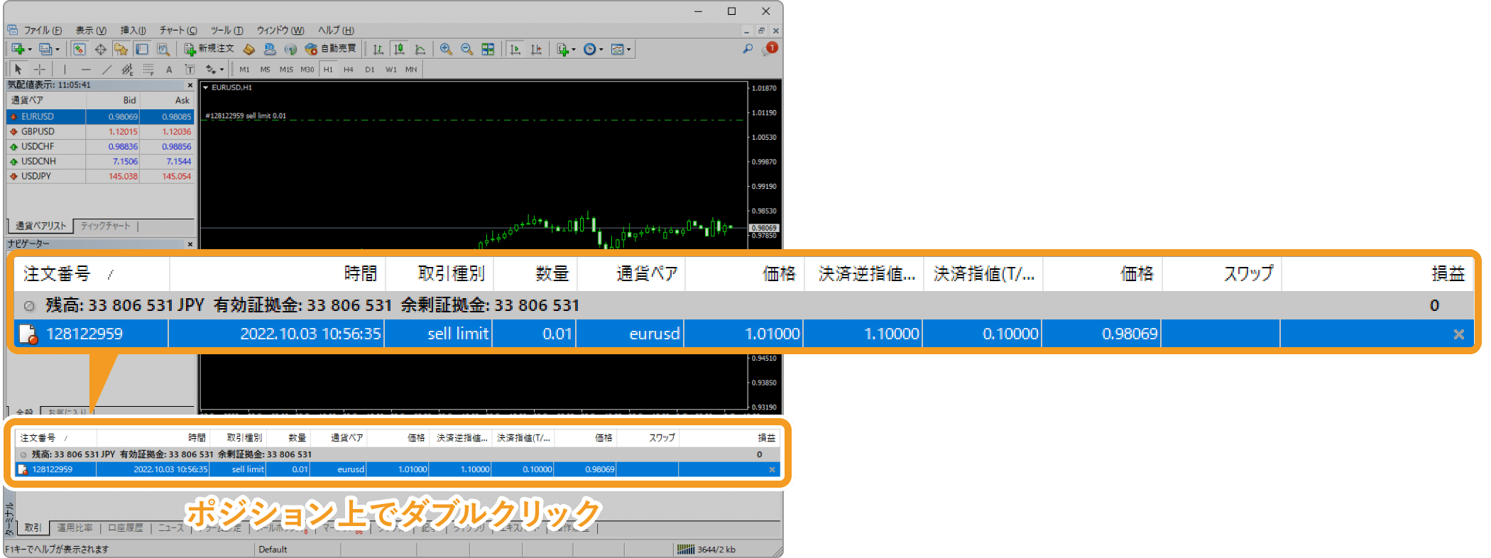 ターミナルから予約注文を開く