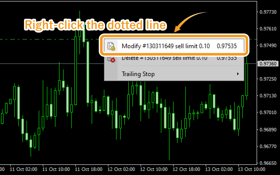 Double-click the dotted line to modify an order