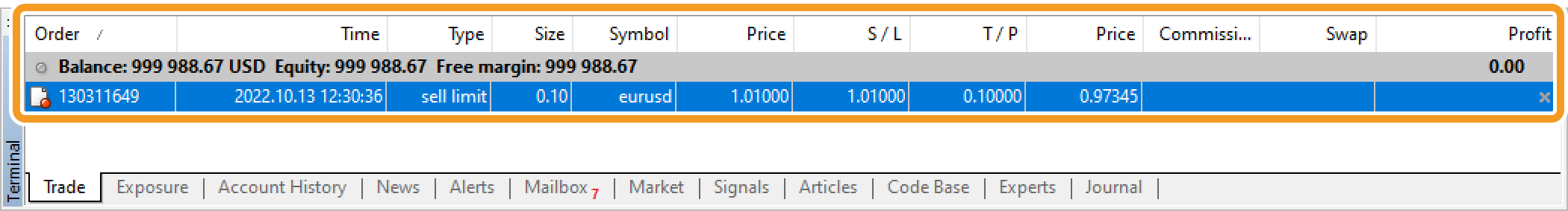 The order details will be updated in the Terminal