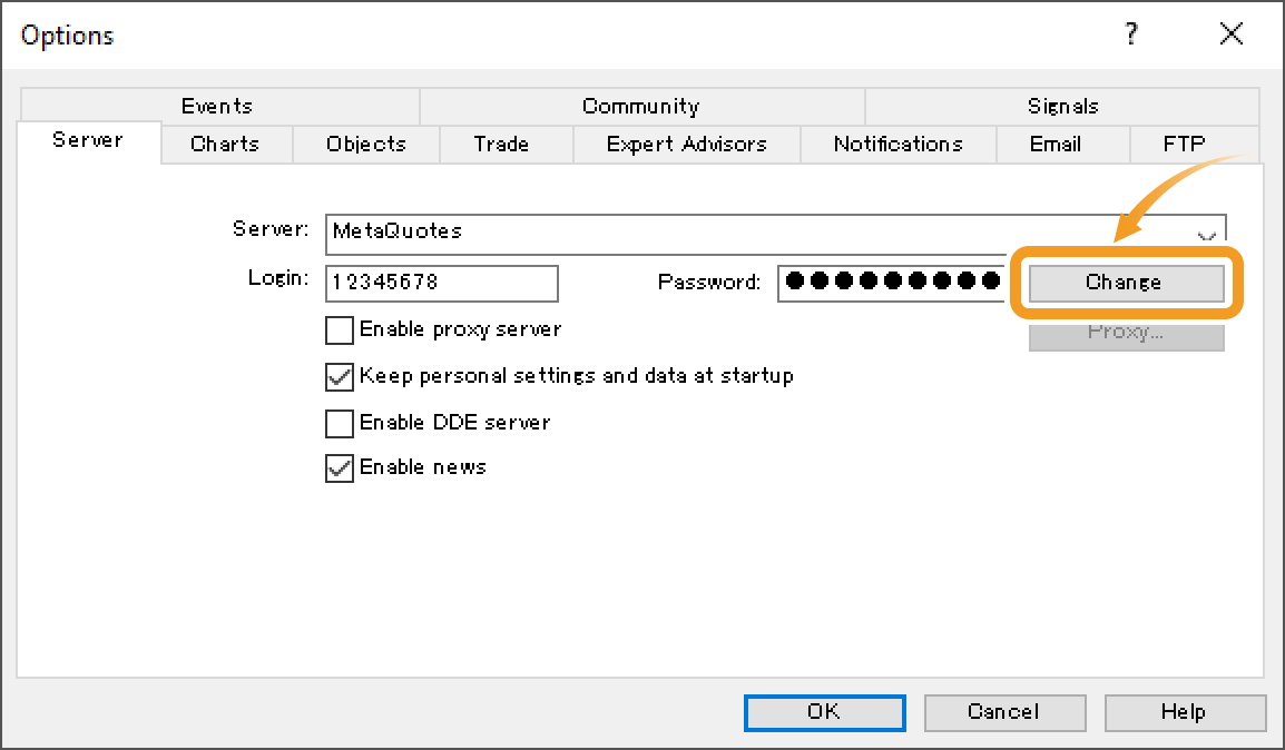 Options window