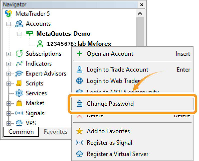 Change password on Navigator