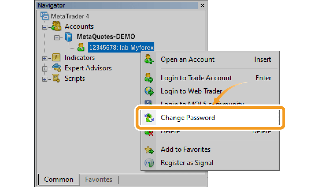 Main screen with account context menu