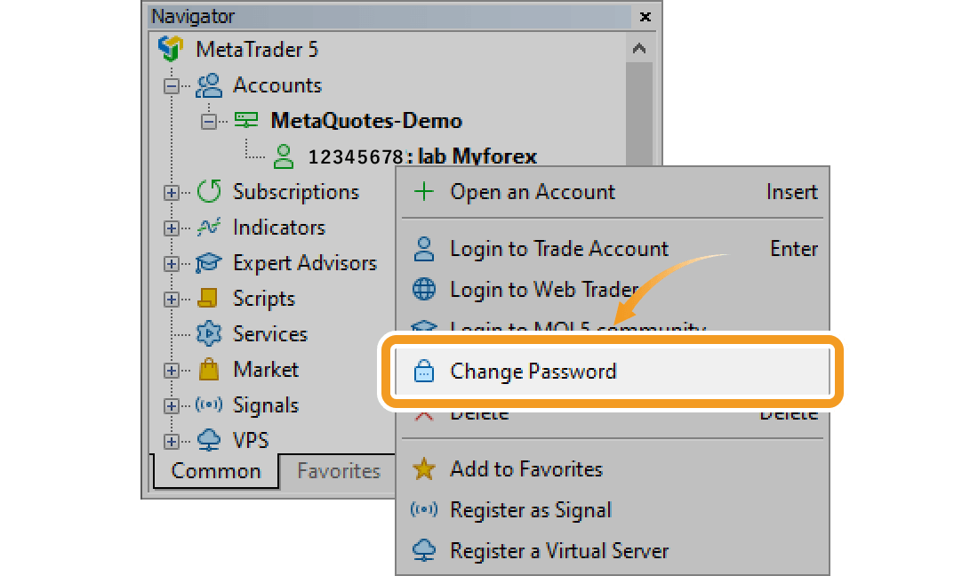 Change password on Navigator