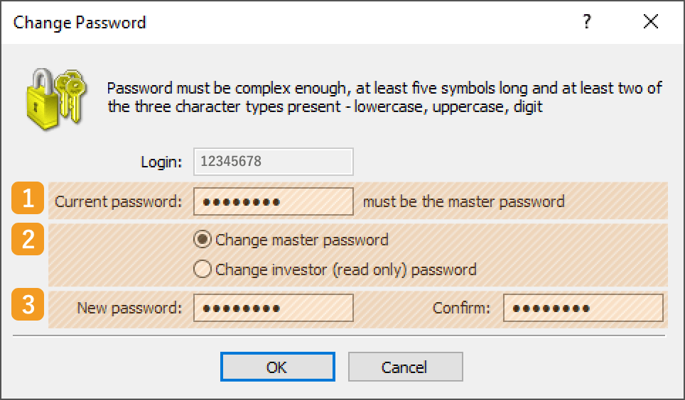 Change Password window