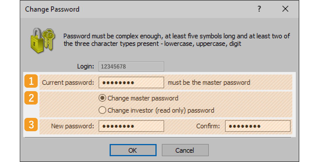 Change Password window