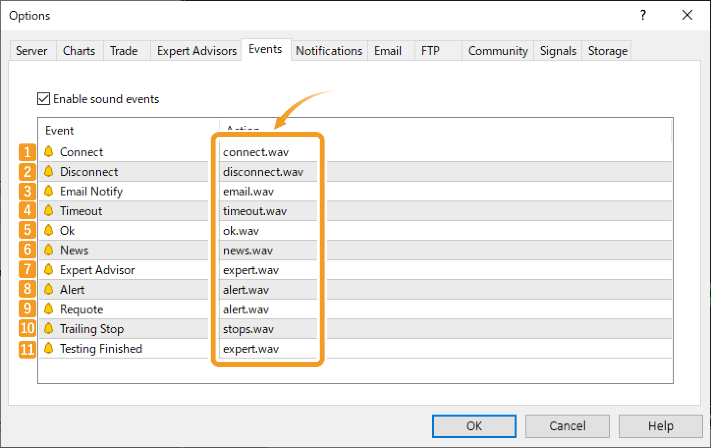 Sound settings