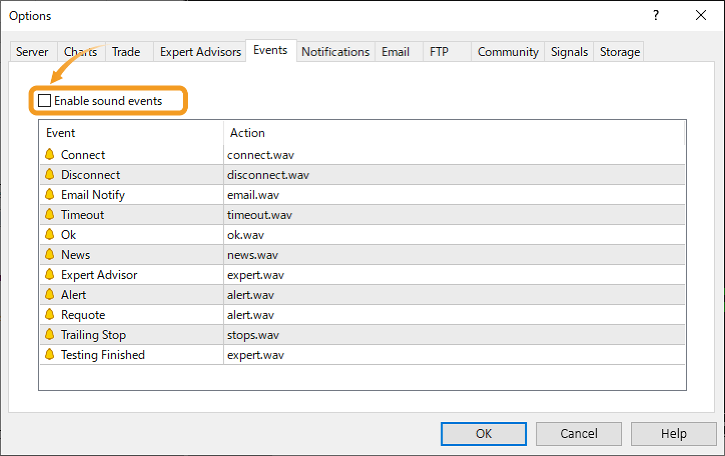 Sound settings