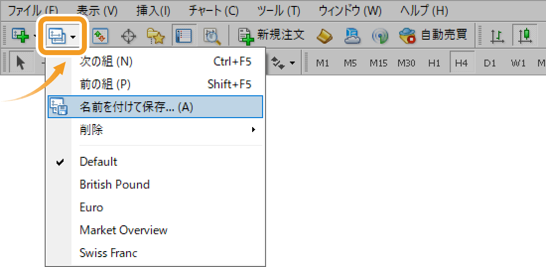 ツールバーから組表示の表示