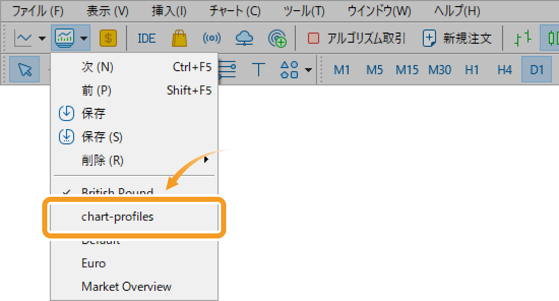 ツールバーから保存したプロファイル（組表示）を呼び出す