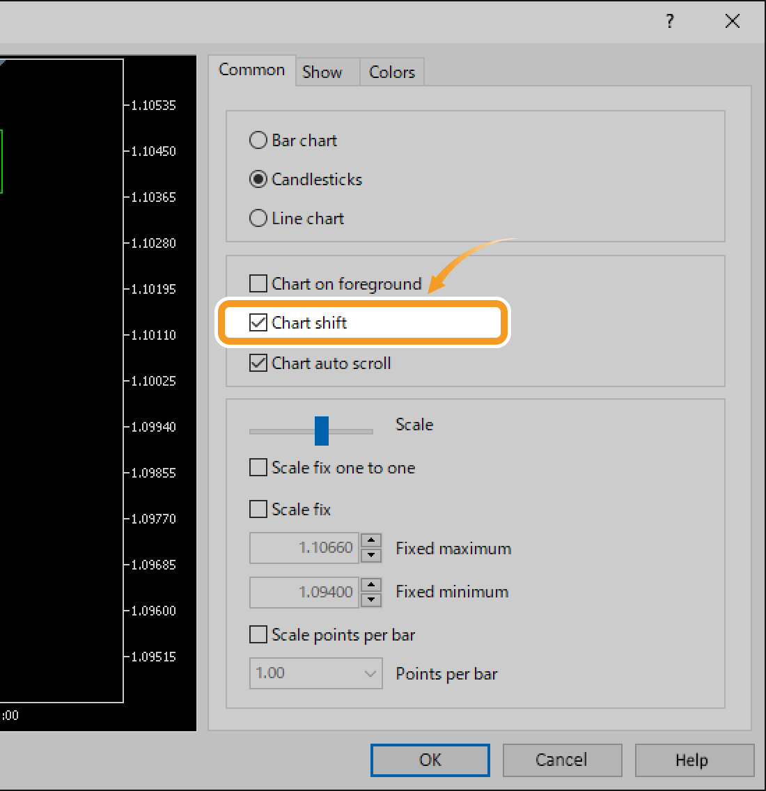 Check the Chart shift box and click OK