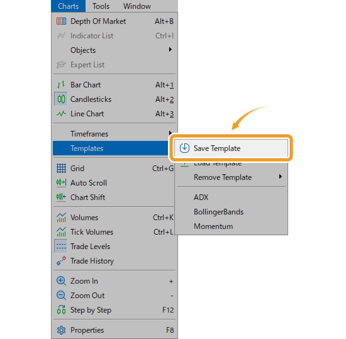 Hover the pointer over Templates and select Save Template