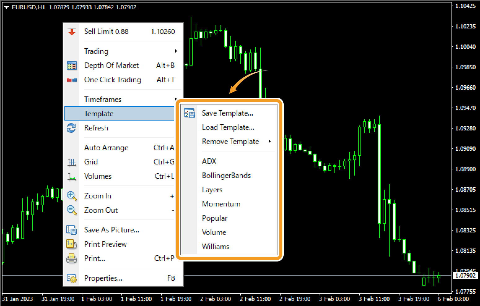 Open the template menu from the menu