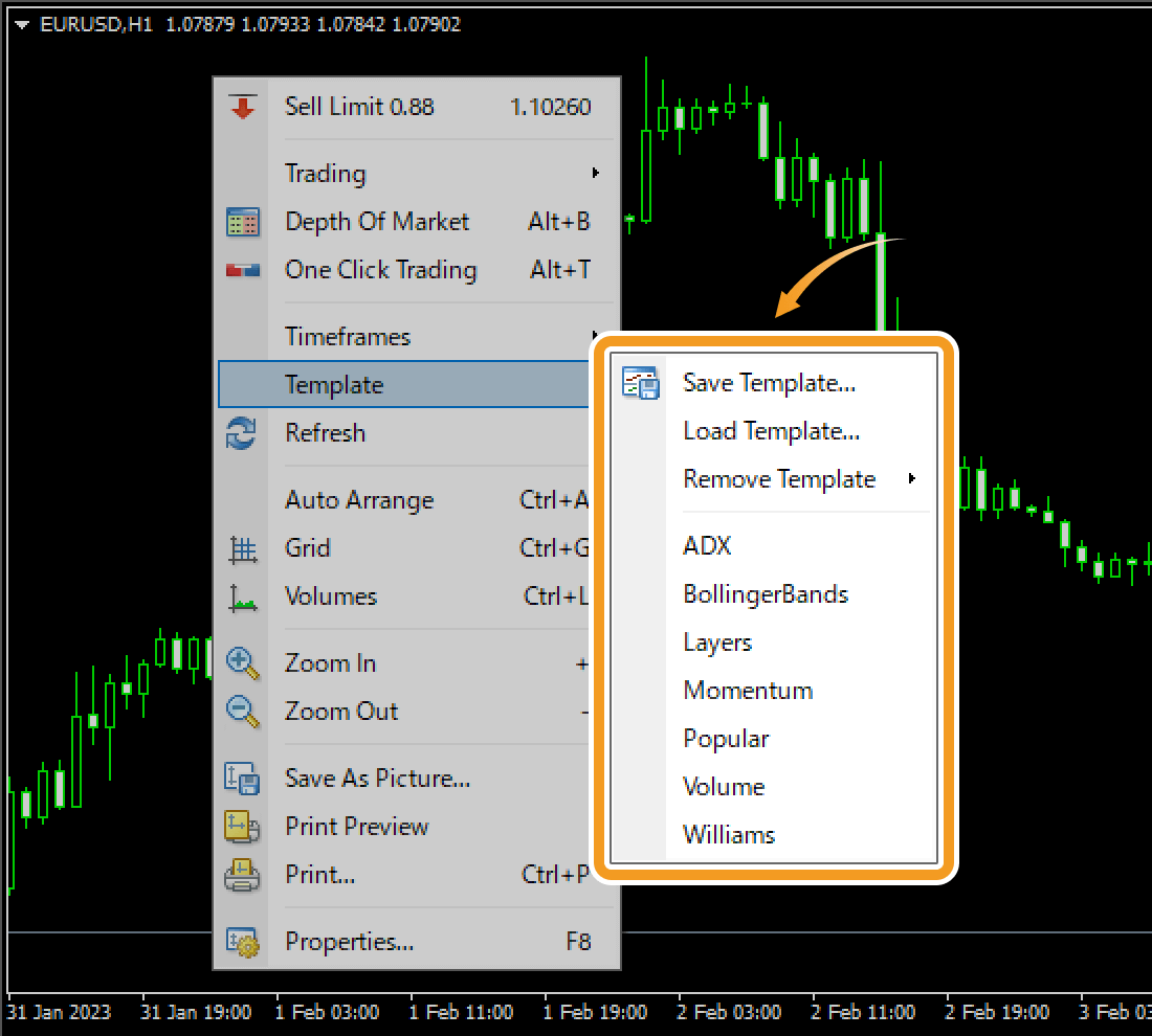 Open the template menu from the menu