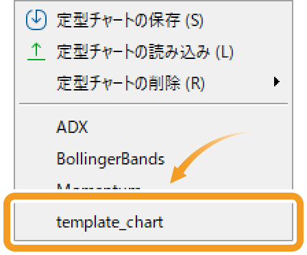 「Templates」フォルダ内に保存すると定型チャートのメニュー一覧に表示される