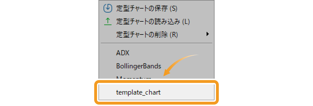 「Templates」フォルダ内に保存すると定型チャートのメニュー一覧に表示される