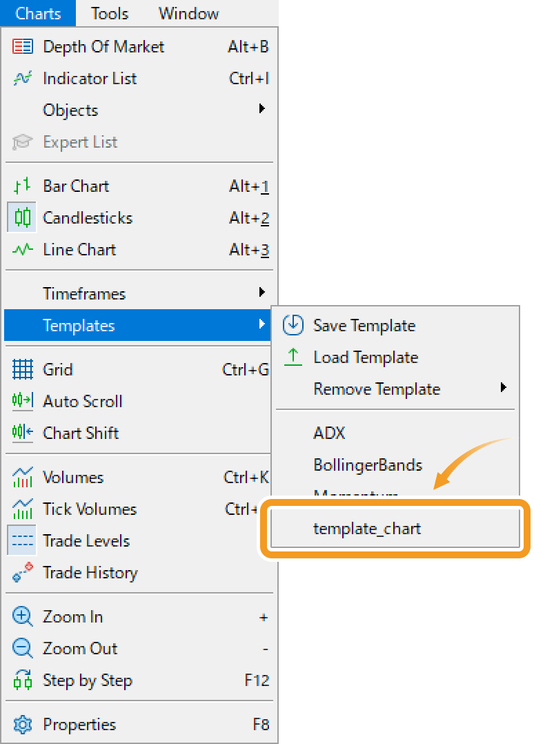 Hover the pointer over Templates and select the template to apply