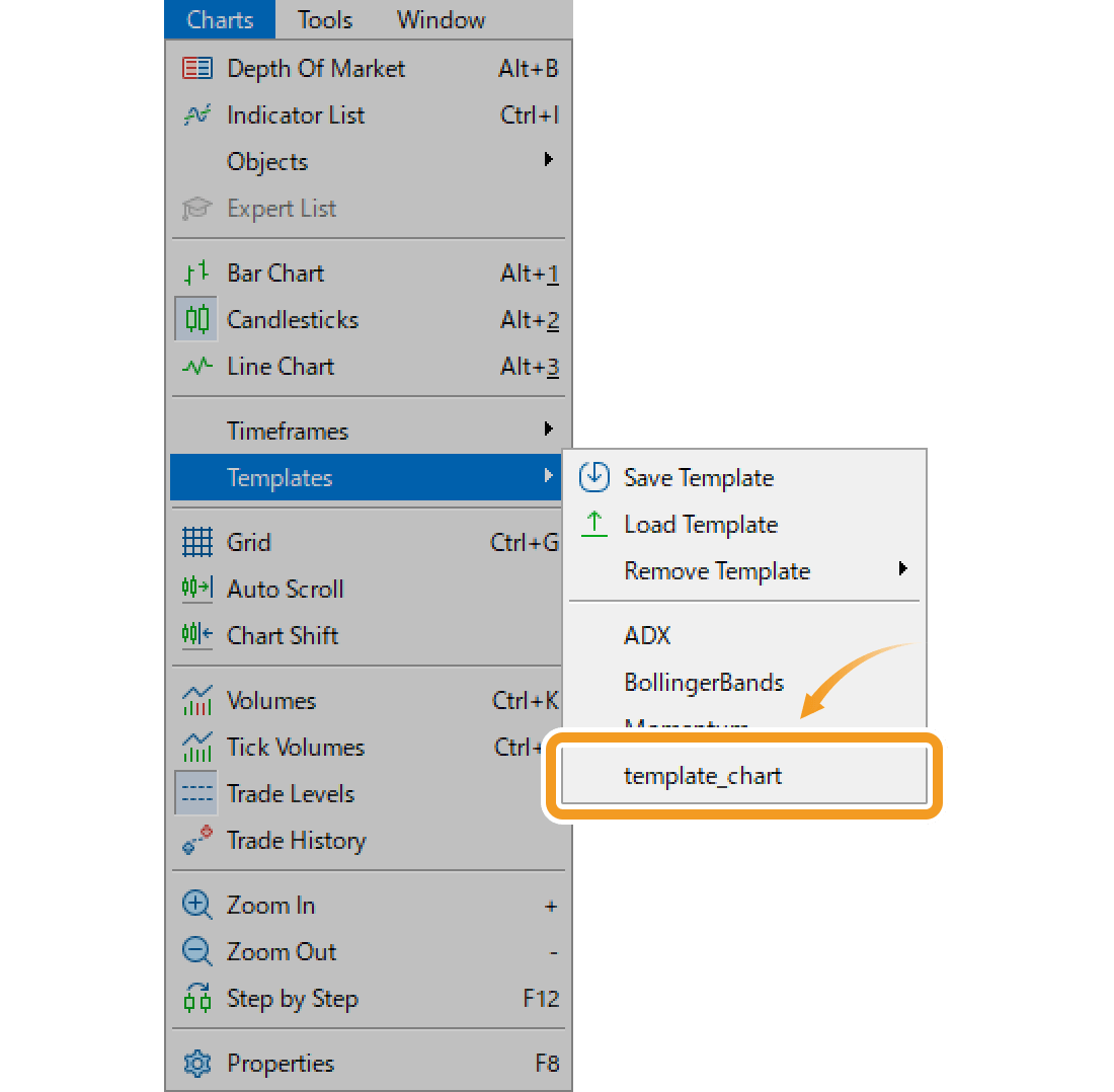 Hover the pointer over Templates and select the template to apply