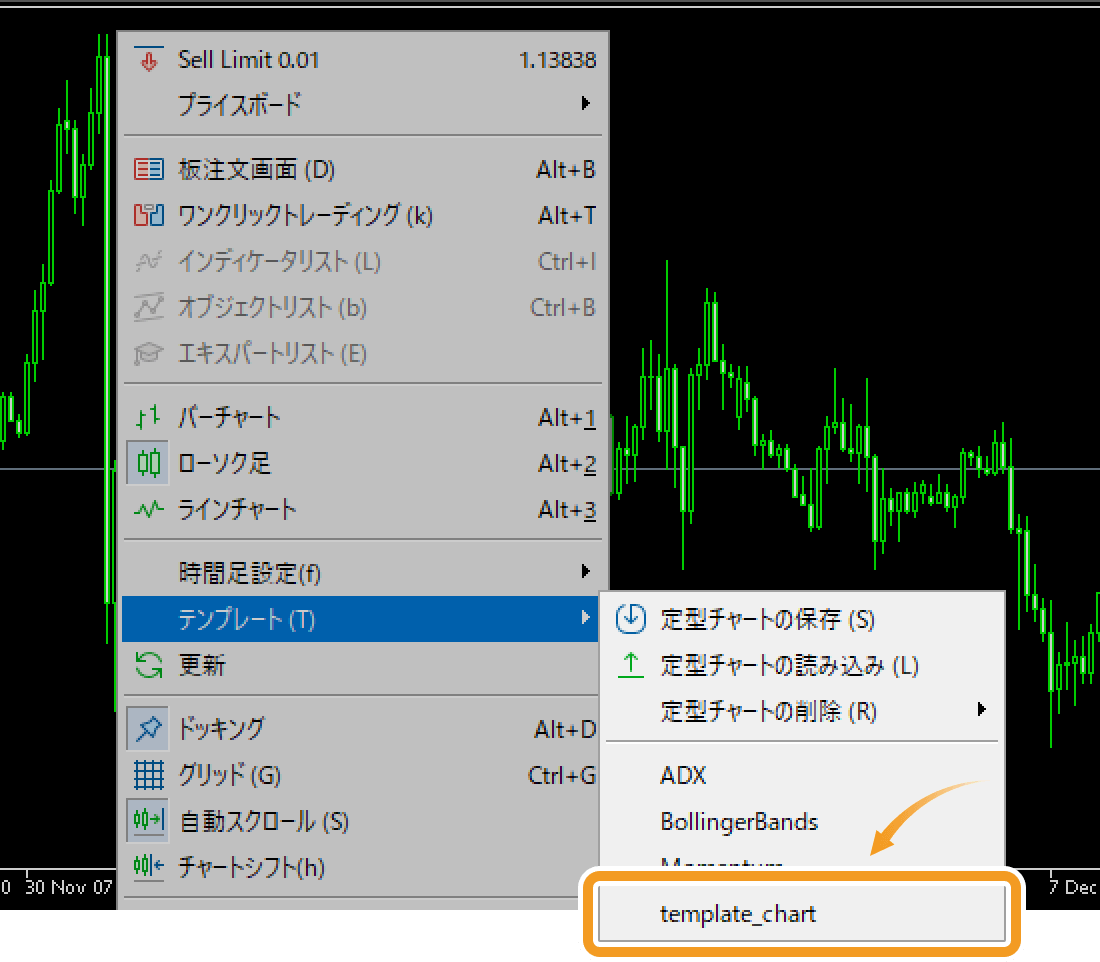 定型チャートのメニュー一覧より適用するテンプレートを選択