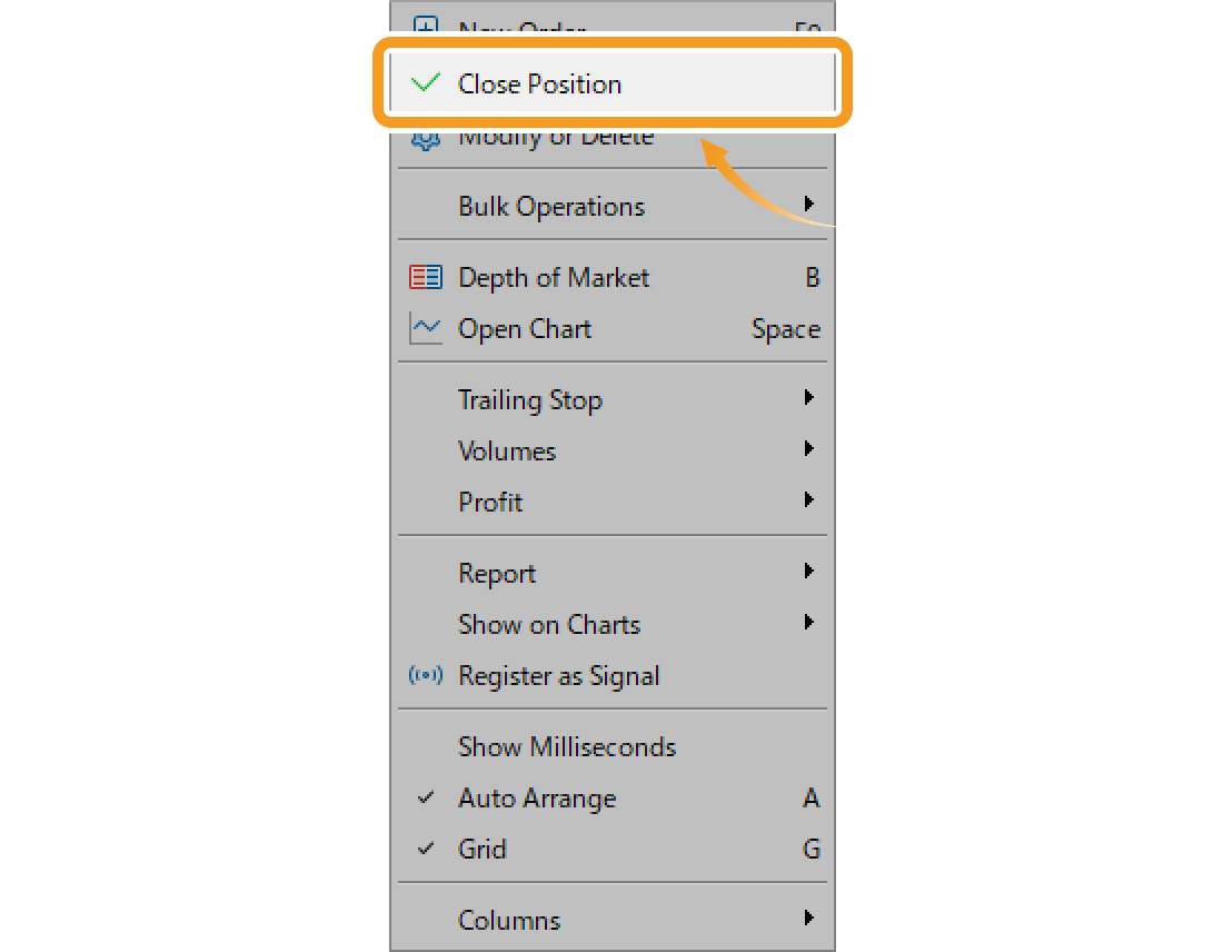 Or, right-click on the position you wish to close and select Close