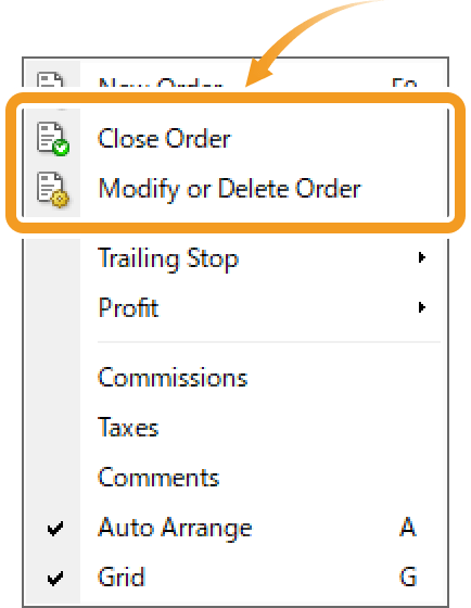 Right-click on a position to open the menu