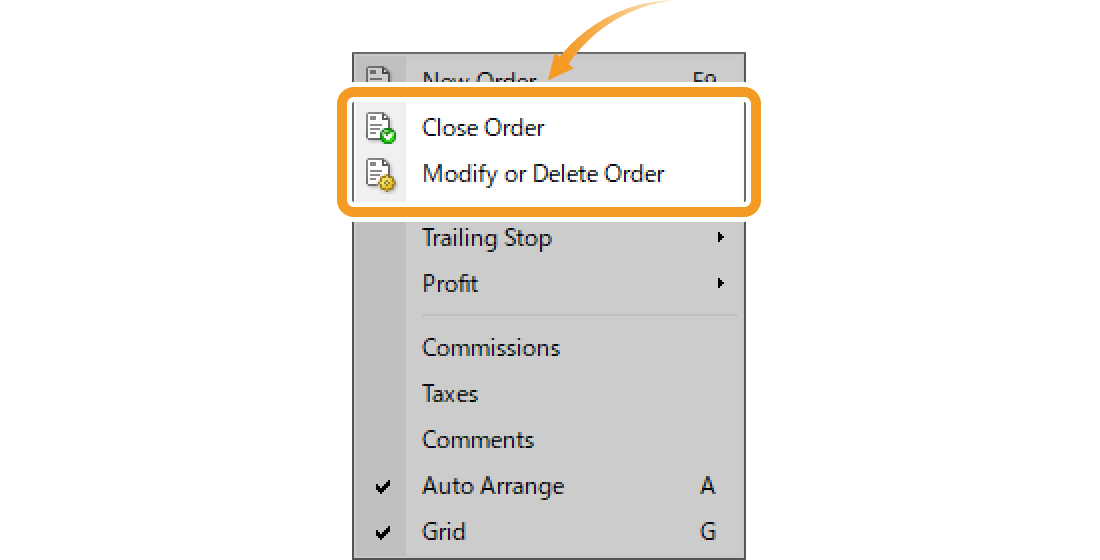 Right-click on a position to open the menu