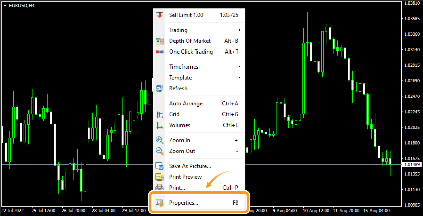 Select Properties from the context menu