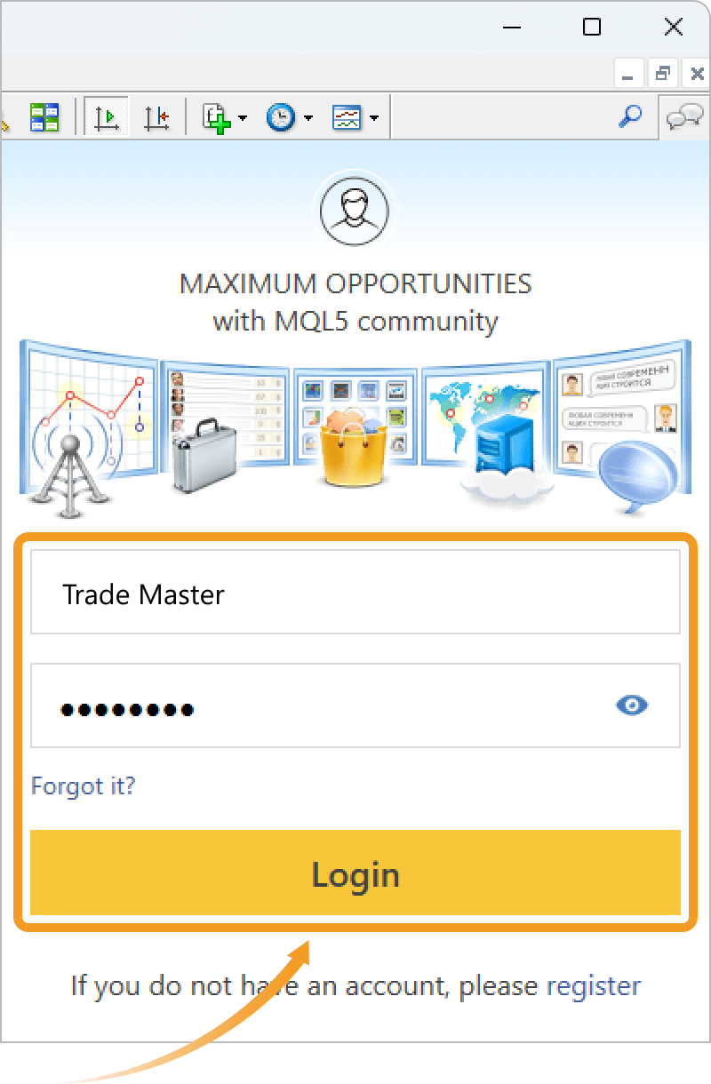 Login window of MQL5 community