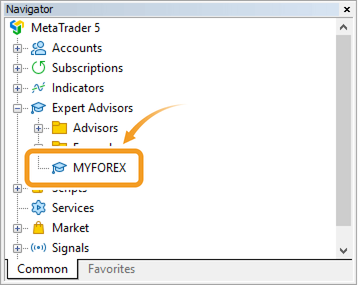 The Expert Advisor (EA) created is in the Navigator