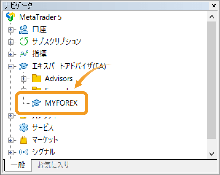 作成したエキスパートアドバイザ（EA）が反映