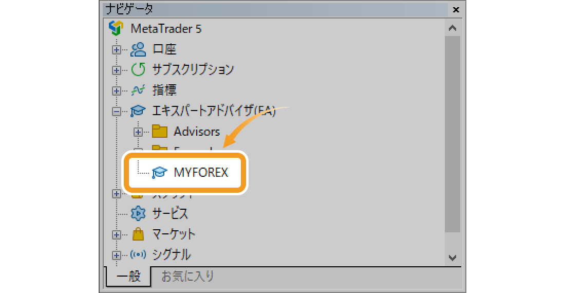 作成したエキスパートアドバイザ（EA）が反映