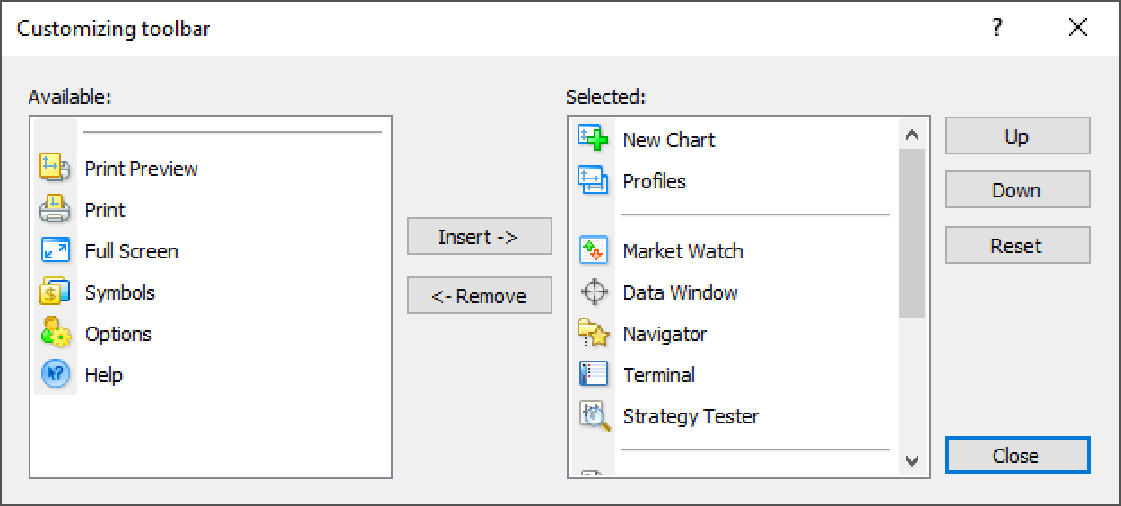 Customize toolbars