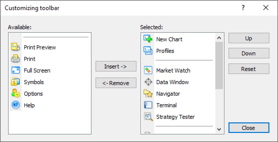 Customize toolbars