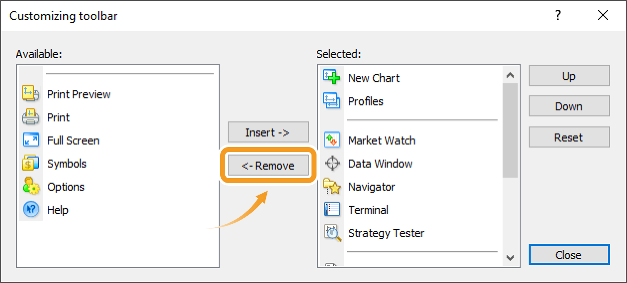 Customize toolbars