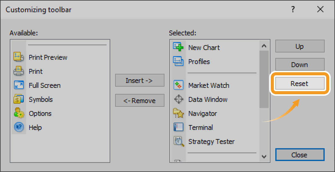 Customize toolbars