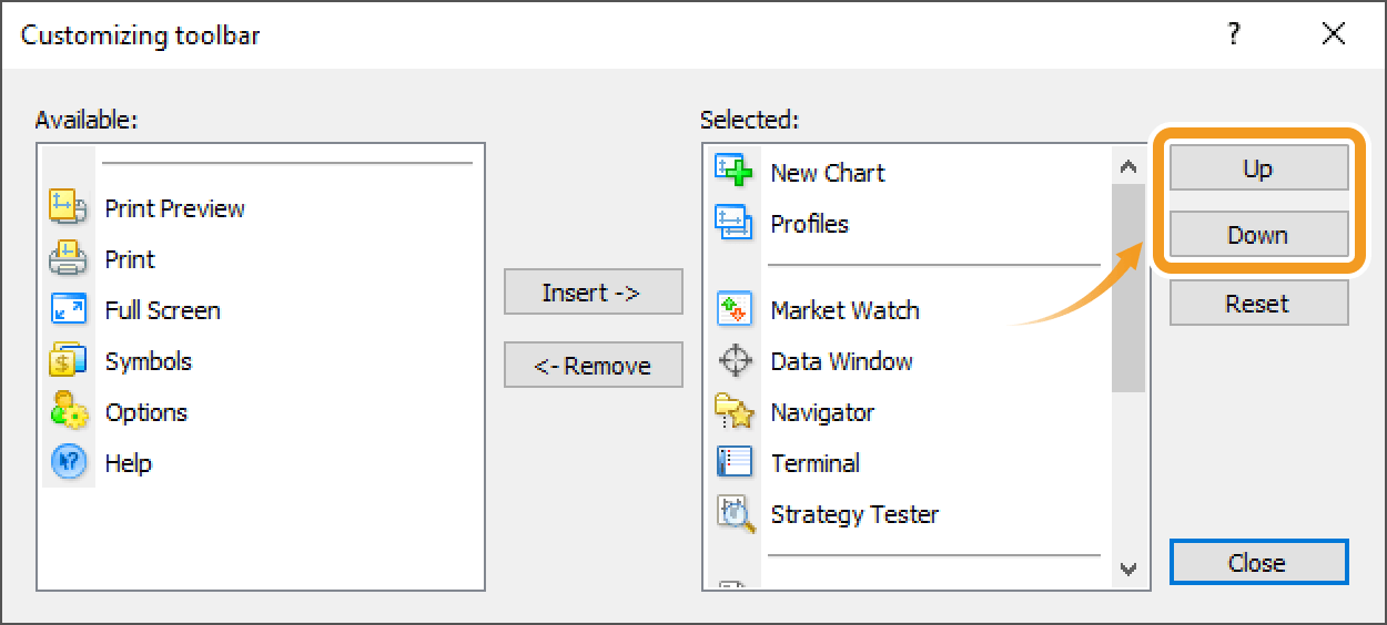 Customize toolbars