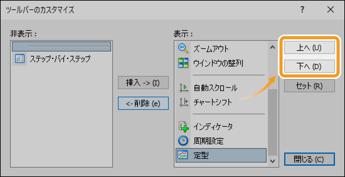 ツールバーのカスタマイズ