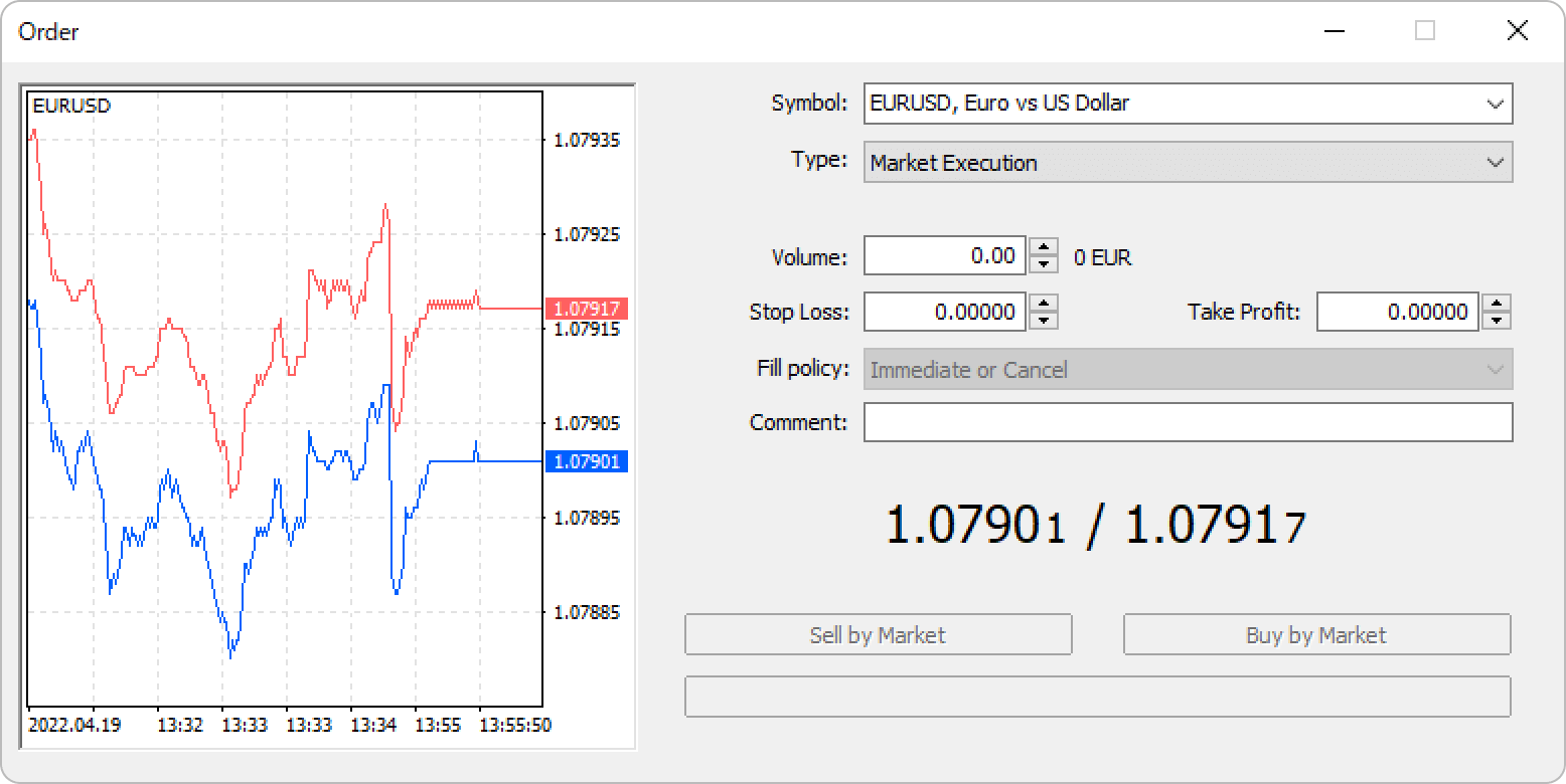 The new order window will be displayed based on your settings