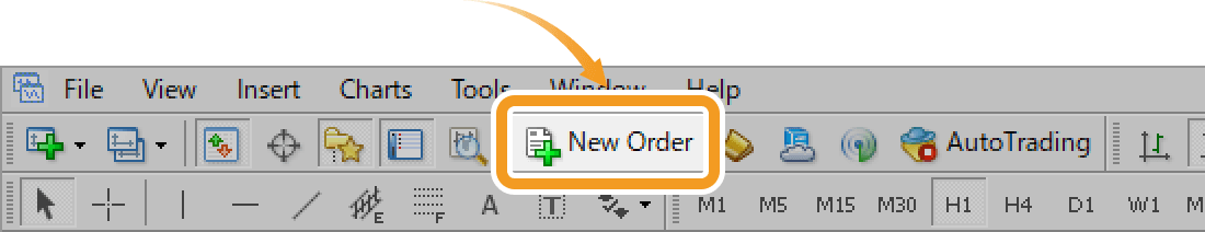 Open the new order window from the toolbar