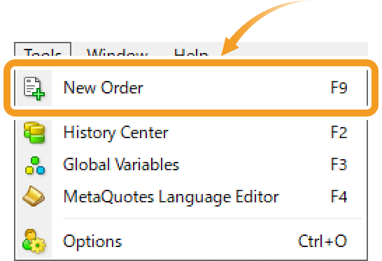 Open the new order window from Tools