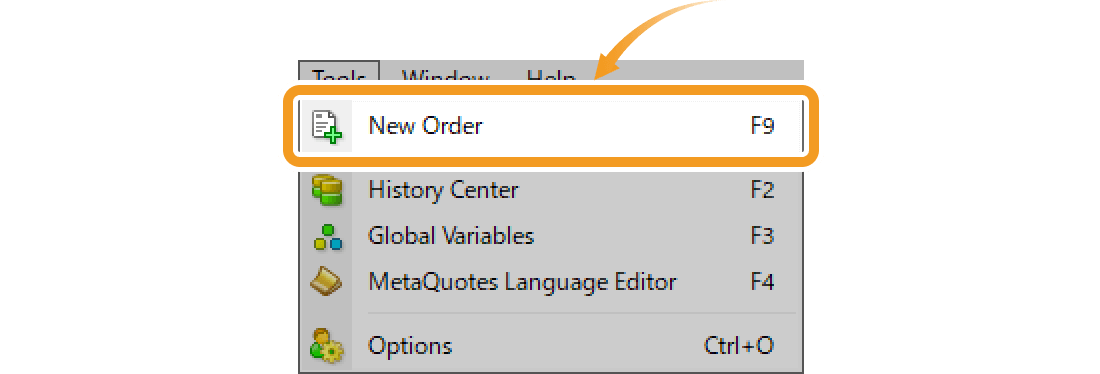 Open the new order window from Tools