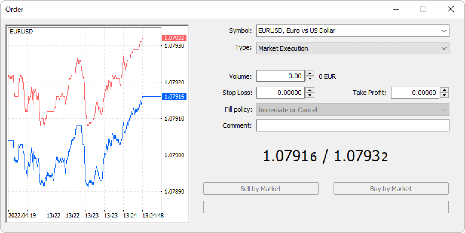 The new order window will be displayed