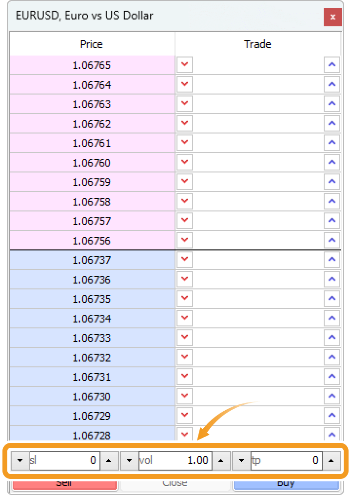 Set order details on the Depth of Market