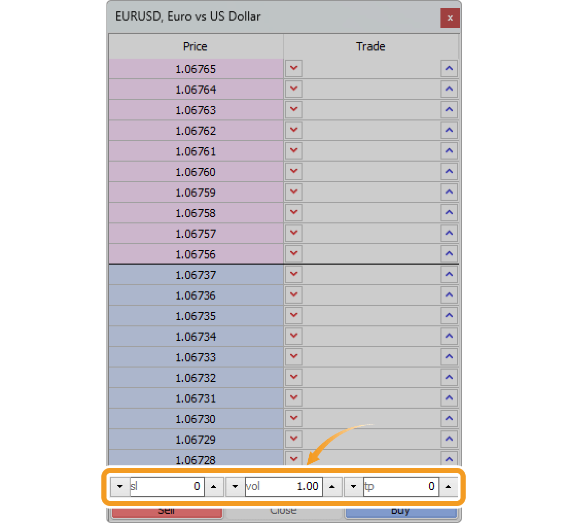 Set order details on the Depth of Market