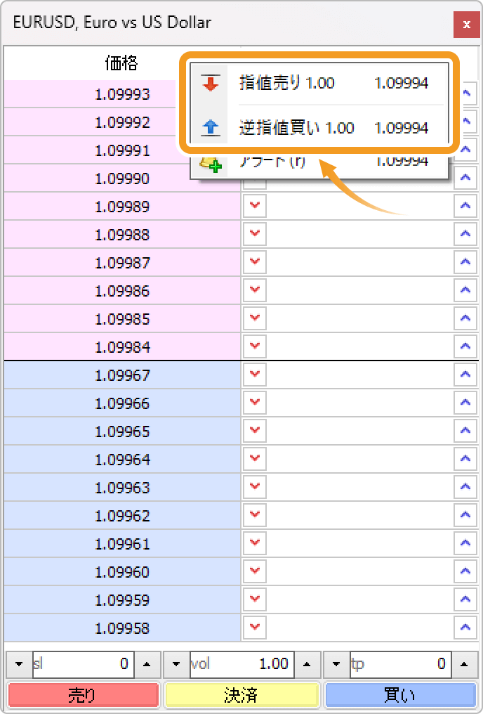 板注文の設定