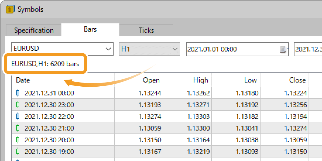 Download historical bar data