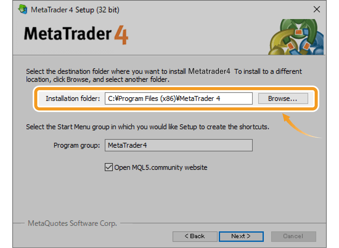 To specify the installation folder for MT4