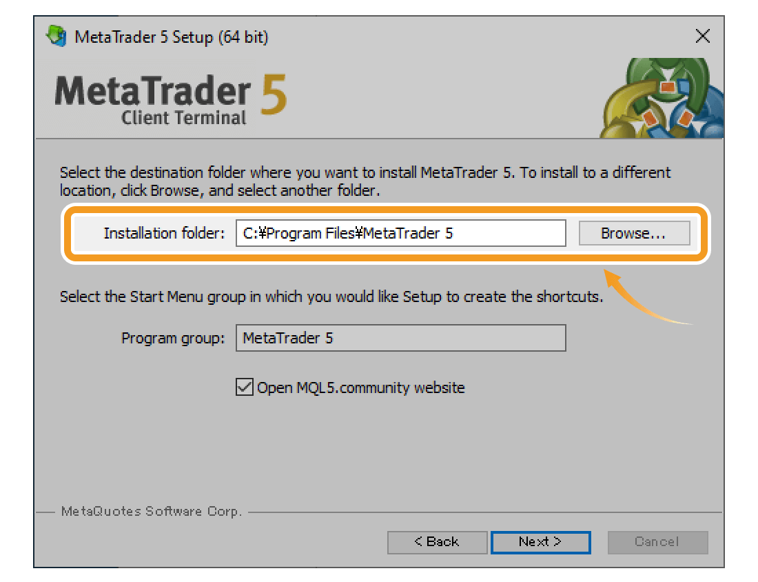 To specify the installation folder for MT5